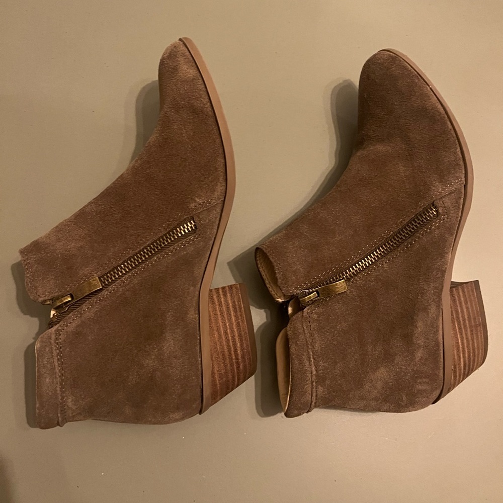 Suede Side-Zip Ankle Booties in Brown